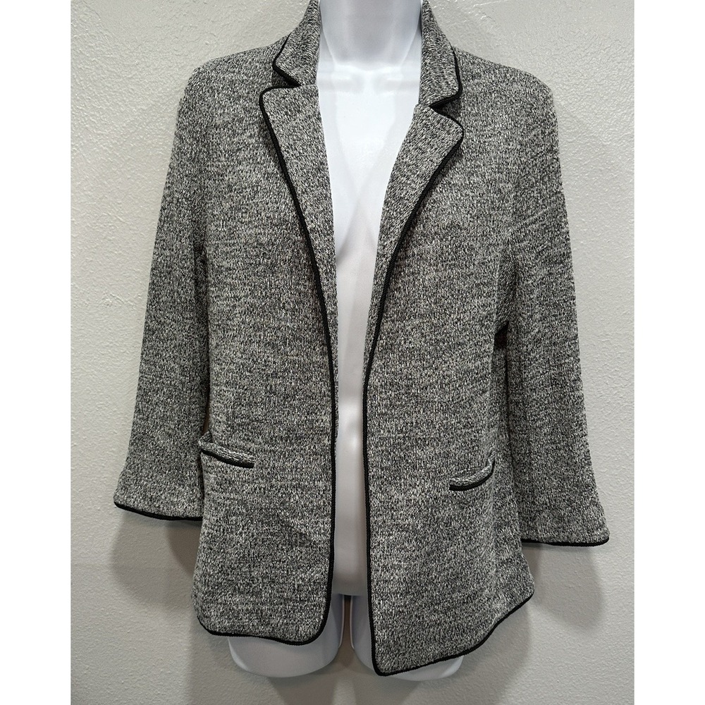 Skies Are Blue Blazer Women's Size Medium Gray Knit  Open Front Lined Stretch